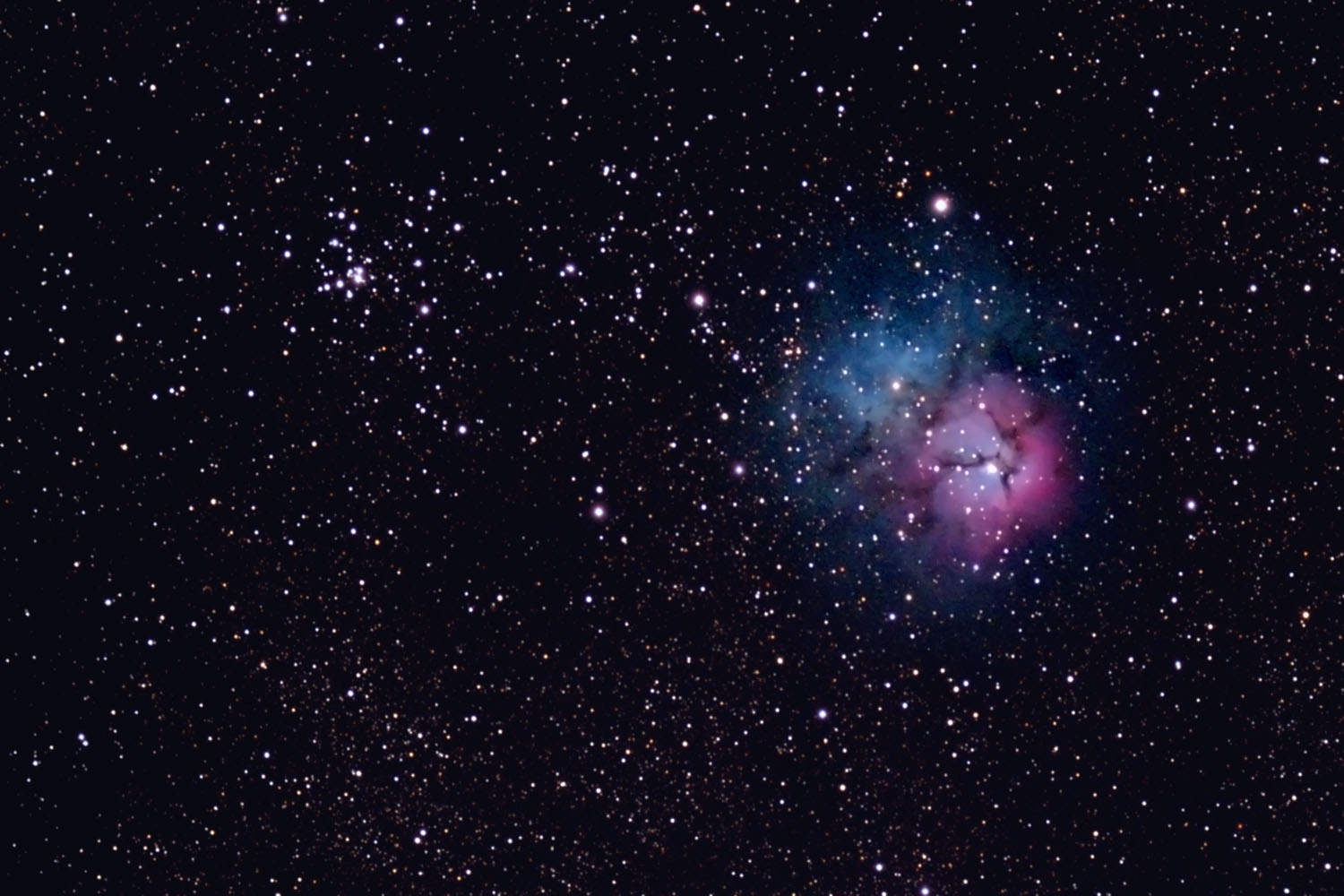 M20 Trifid Nebula and M21 Open Cluster ../DSLR/M20.jpg